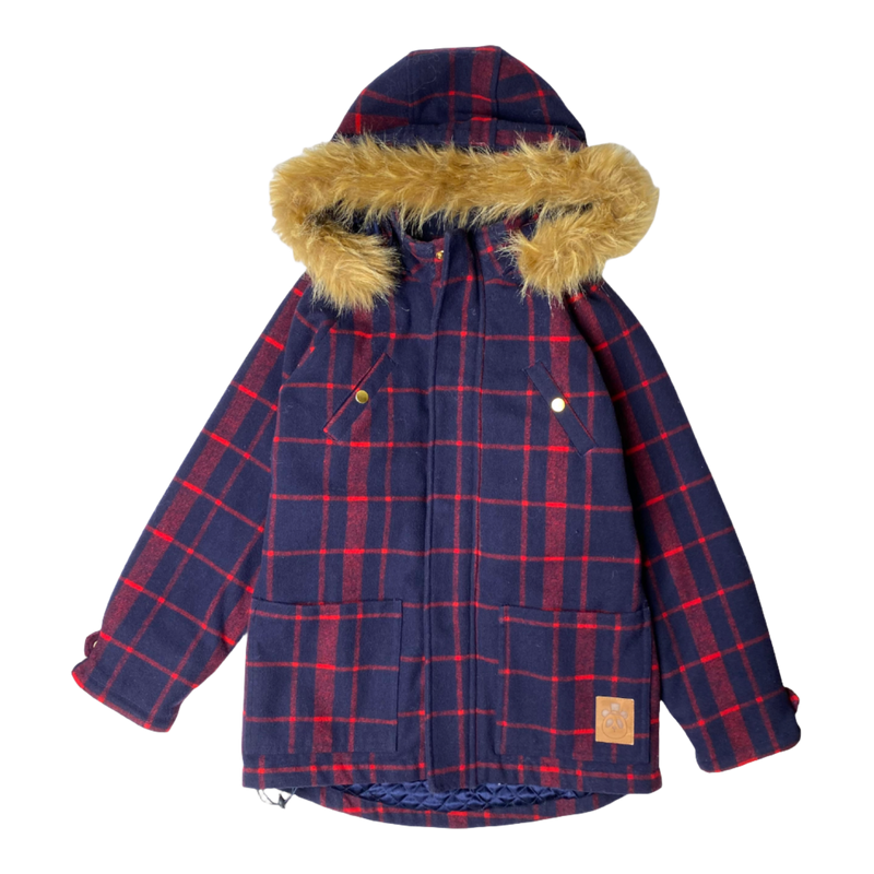 Mini Rodini check wool parka, dark blue | 140/146cm