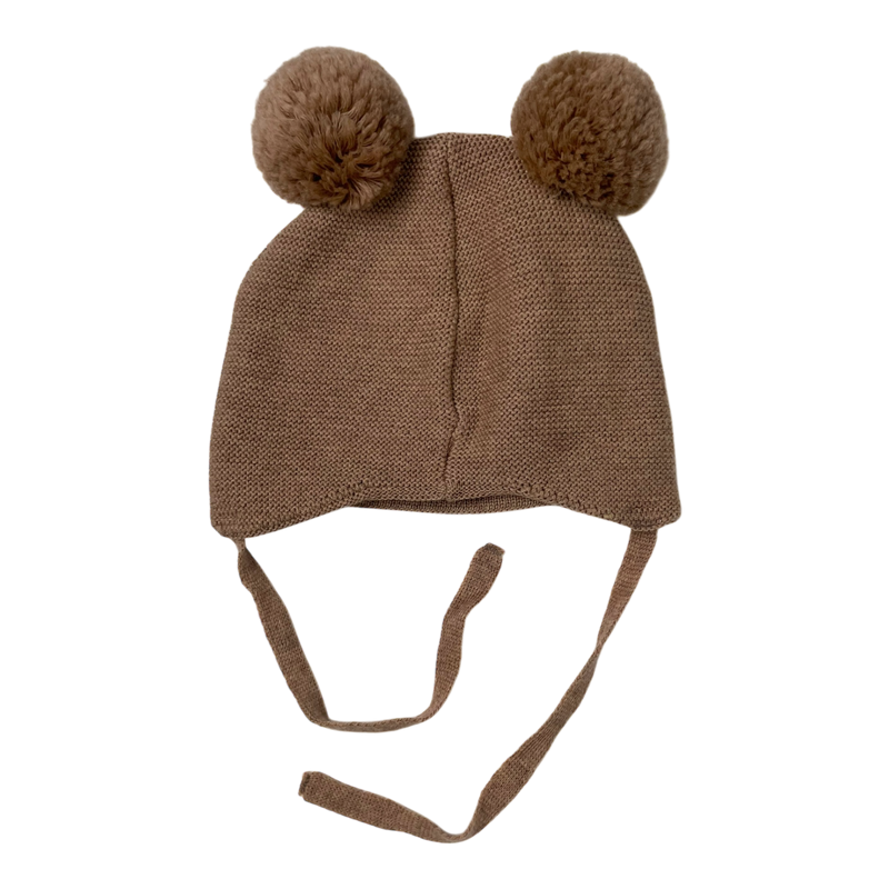 Metsola merino wool beanie with poms, tan | 1-2yrs