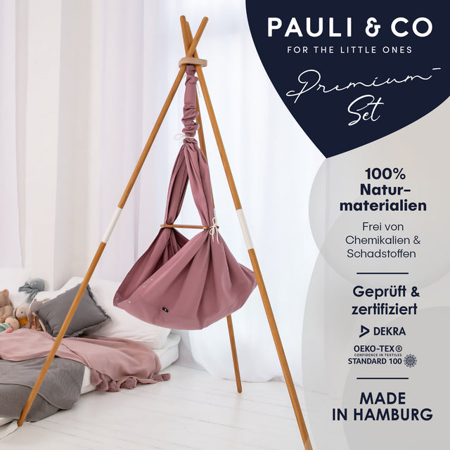 PREMIUM FEDERWIEGE MULBERRY ROSE, TÜRKLAMMER (BIS 25CM WANDSTÄRKE) WEISS, mit Distanzbrett SMART EICHE, SCHURWOLLE