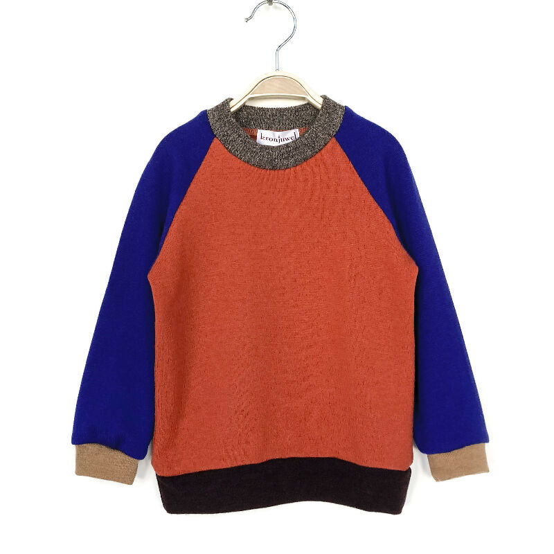 kronjuwel Wollpullover Größe 92 orange blau braun Upcyling Colorblockpullover