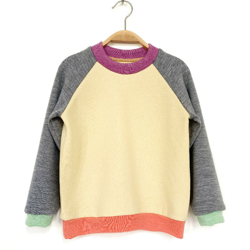 kronjuwel Wollpullover 104/110 hellgelb grau pastell Upcycling