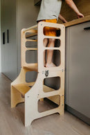 DUCK WOODWORKS Klappbarer Lernturm & Bastel-Tisch 2 in 1 Grau