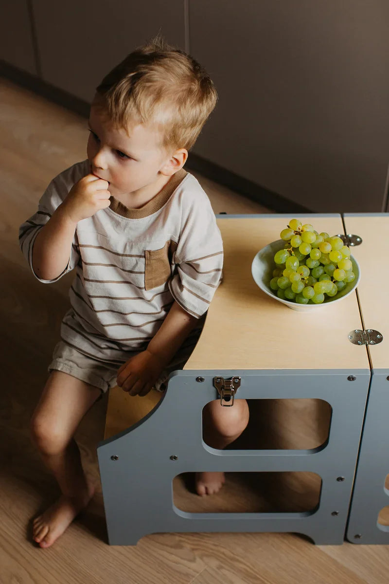 DUCK WOODWORKS Klappbarer Lernturm & Bastel-Tisch 2 in 1