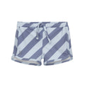 Little Hedonist unisex swim shorts made of recycled polyamide, with diagonal blue stripes