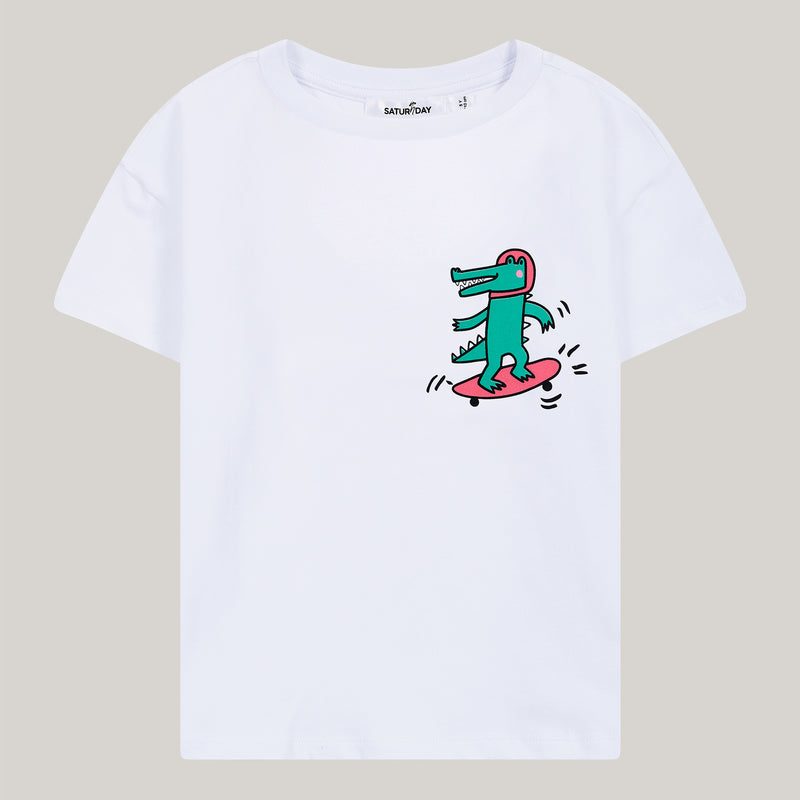 T-Shirt aus Baumwolle mit Print: Krokodil auf Skateboard