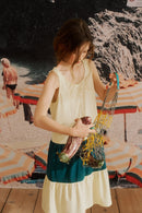 Tilda Kleid in hellgelb und petrol farben für Kinder 98/104 & 110/116