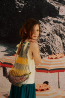 Tilda Kleid in hellgelb und petrol farben für Kinder 98/104 & 110/116