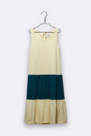Tilda Kleid in hellgelb und petrol farben für Kinder 98/104 & 110/116