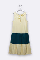 Tilda Kleid in hellgelb und petrol farben für Kinder 98/104 & 110/116