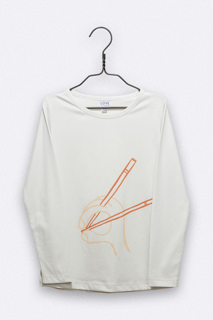 Tommy longsleeve in grau mit dem Chopsticks Print