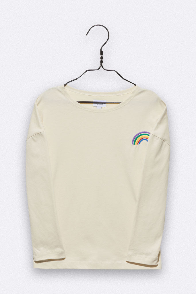 Toni Longsleeve in beige mit Regenbogen Stickerei für Kinder