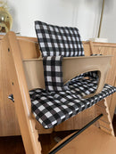 Wasserdichtes Hochstuhl-Kissen-Set kompatibel mit dem Stokke Tripp Trapp Hochstuhl – Vichy Karo Schwarz