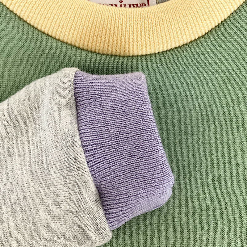 kronjuwel Wollpullover 110 grün grau Upcycling