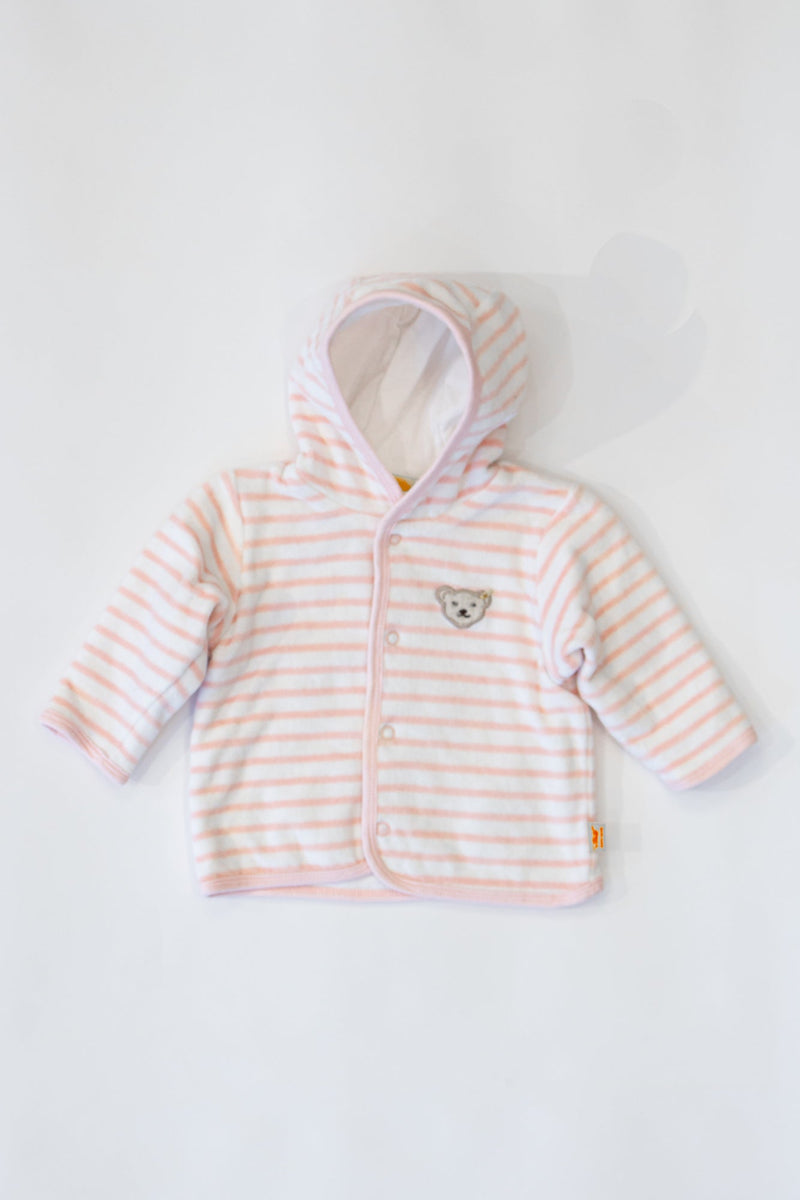 Nicki hooded jacket block stripes pink size 62 | Steiff