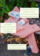 Übersicht der Vorteile des Baby Winteroveralls in Roseholz von internaht