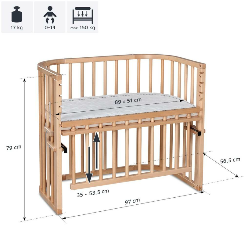 B-Ware Babybay Maxi Comfort Plus Beistellbett Babybett Babybettchen Bett Natur Lackiert