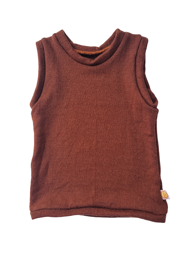 Oberteil Tanktop Pullunder Unterhemd 98/104 aus Upcycling Merinowolle in Rostbraun