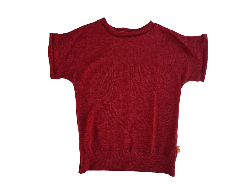 T-Shirt für Kinder 122/128 aus leichter Upcycling Merinowolle in Masala Rot