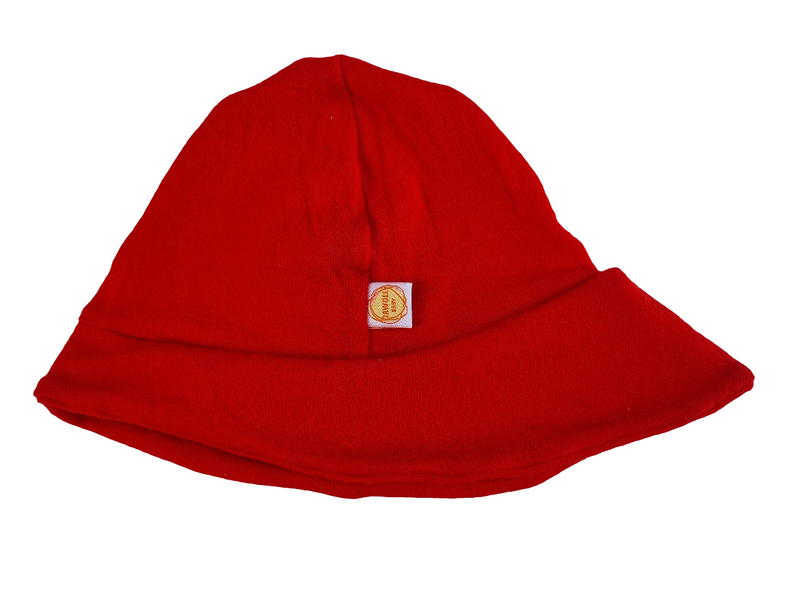 Sonnenhut Sommermütze KU 46-49 Baby Kleinkind mit Nackenschutz aus Upcycling Wolle und Kaschmir in Rot