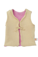 Wende-Weste für Kleinkinder aus Upcycling Wolle – mitwachsend von Größe 80 bis 116 in Rosa und Buttergelb