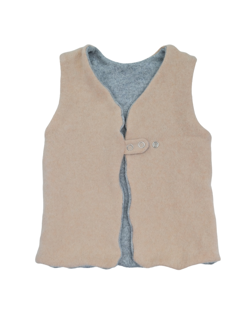 Wende-Weste für Kleinkinder aus Upcycling Kaschmir Merinowolle – mitwachsend von Größe 80 bis 116 in Beige und Grau