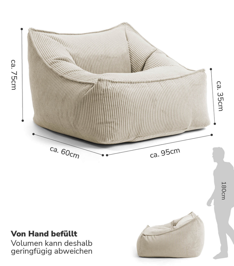 mokebo 'Der Lümmel' Sitzsack Sessel Cord XXL Sitz Kissen Cord Sessel Beige