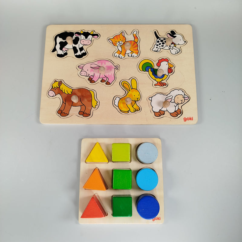 Goki Puzzle Bauernhof Steckpuzzle & Formen und Farbensortierbrett