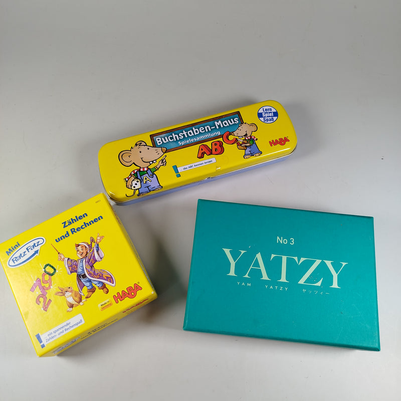 HABA & Printworks Spiele-Bundle: Buchstaben-Maus, Ratz Fatz & Yatzy