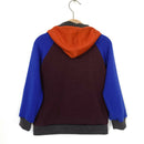 kronjuwel Kapuzenpullover 98/104 aus 100% Merinowolle aubergine royalblau orange Upcycling