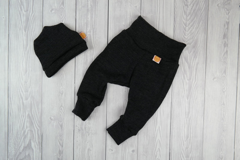 Baby pants &amp; hat for newborns 50/56 made of 100% rescued merino wool in dark grey anthracite