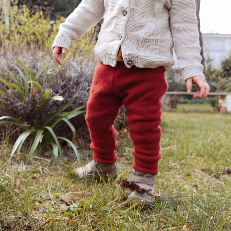 Upcycling wool felt outdoor trousers for toddlers size 98/104 in light brown