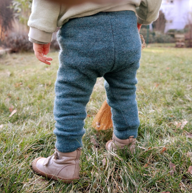 Upcycling wool felt outdoor trousers for toddlers size 98/104 in light brown