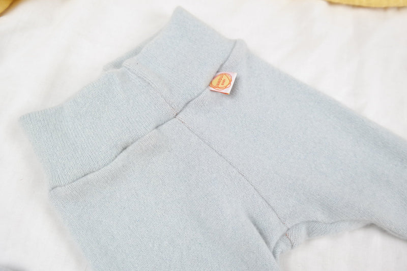 Baby gift set of romper, pants and hat 50/56 made of 100% upcycled cashmere in light blue