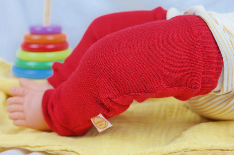 Leg warmers for babies 6-12 M made of upcycled cashmere &amp; silk in red