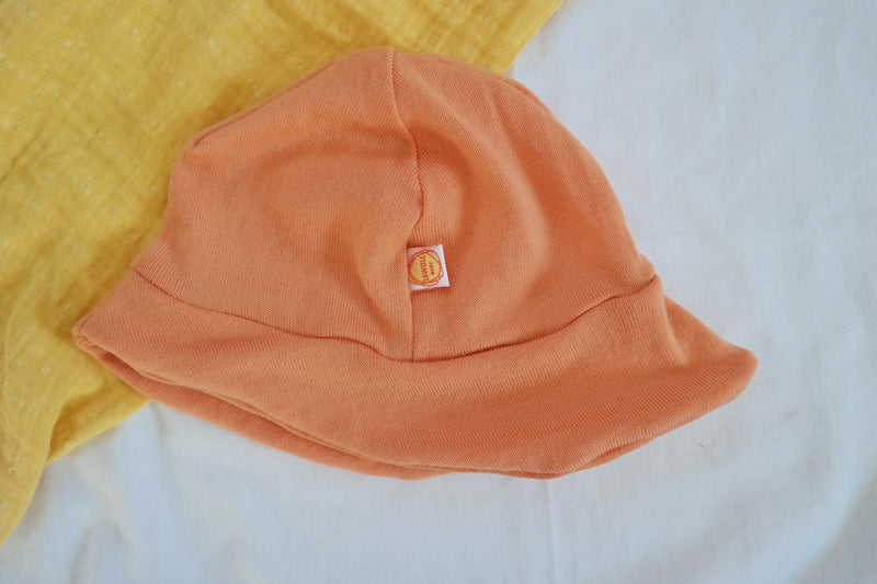 Sun hat summer hat toddler KU 50-54 with neck protection made of 100% upcycled merino wool in peach-orange