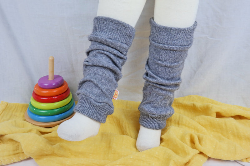 Leg Warmers for Toddlers Made from Upcycled Cashmere Silk in Grey