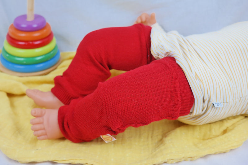 Leg warmers for babies 6-12 M made of upcycled cashmere &amp; silk in red