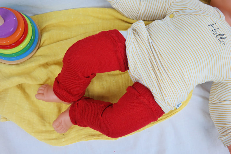 Leg warmers for babies 6-12 M made of upcycled cashmere &amp; silk in red