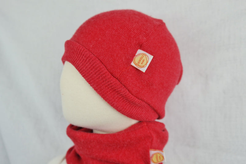 Set hat and loop made of upcycled wool &amp; cashmere for babies and toddlers KU 46-48 cm in red