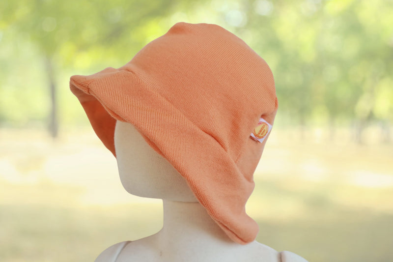 Sun hat summer hat toddler KU 50-54 with neck protection made of 100% upcycled merino wool in peach-orange