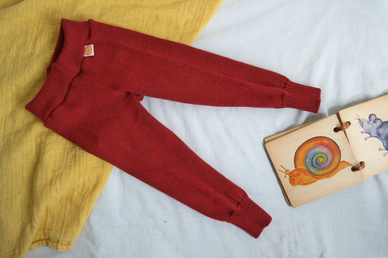 Leggings für Kleinkinder 86/92 aus 100% Upcycling Wolle in Rot