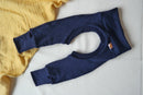 Cowboyhose Abhaltehose Chaps Windelfreikleidung für Babys 50/56 aus 100 % Upcycling-Wolle in Dunkelblau - Jawoll Baby