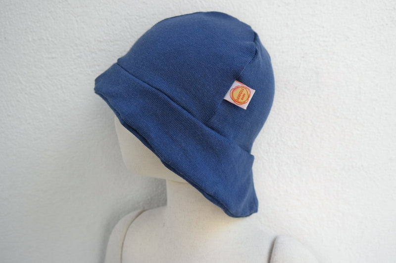 Sun hat summer hat baby toddler KU 46-49 with neck protection made of 100% upcycled wool in denim blue