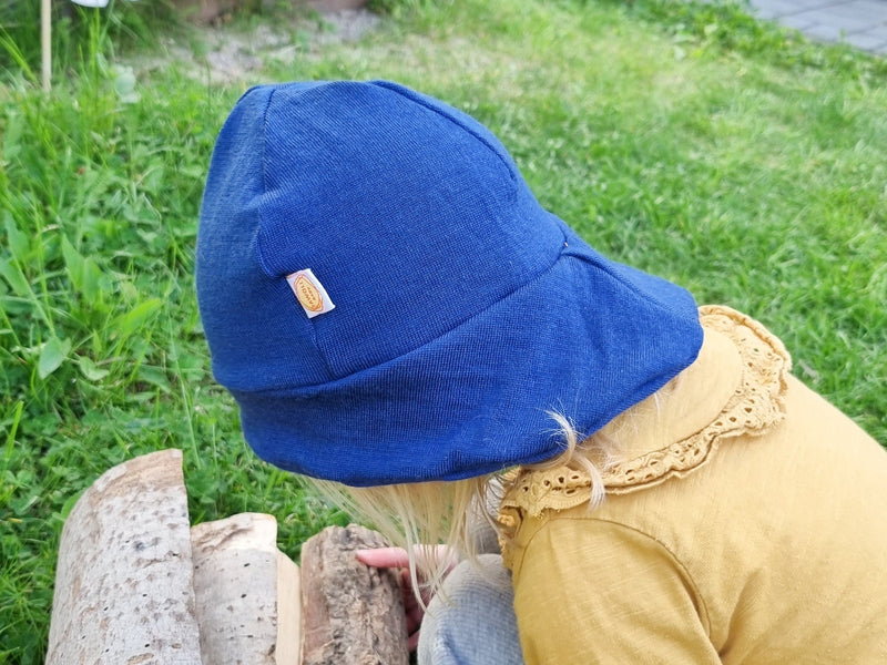 Sun hat summer hat baby toddler KU 46-49 with neck protection made of 100% upcycled wool in denim blue