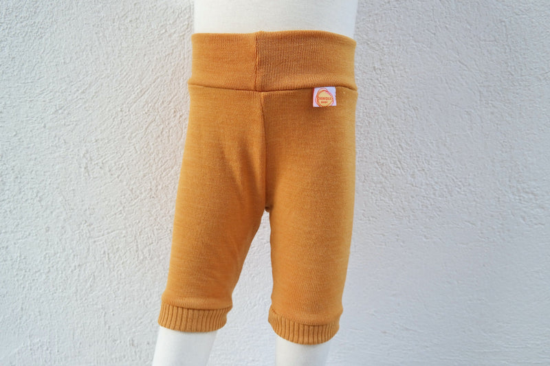 Summer pants knickerbockers for babies made of upcycled wool size 74/80 in mustard yellow