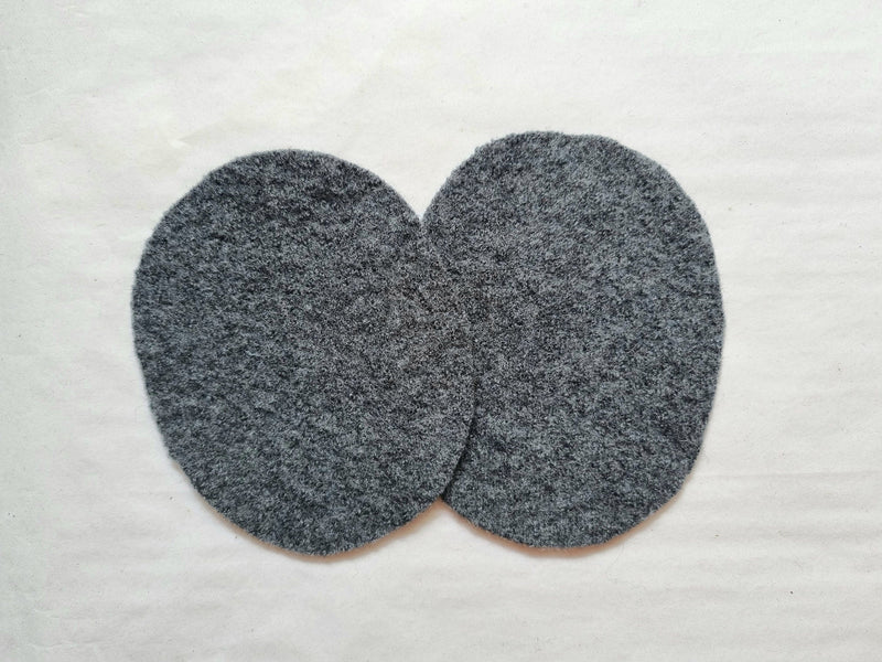 1 pair of wool felt patches upcycling wool for repairing woolen clothing in dark grey oval shape