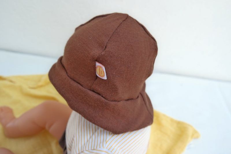 Sun hat summer hat baby with neck protection made of 100% upcycled merino wool KU 39-41 in chocolate brown