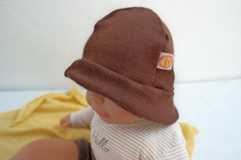 Sun hat summer hat baby with neck protection made of 100% upcycled merino wool KU 39-41 in chocolate brown