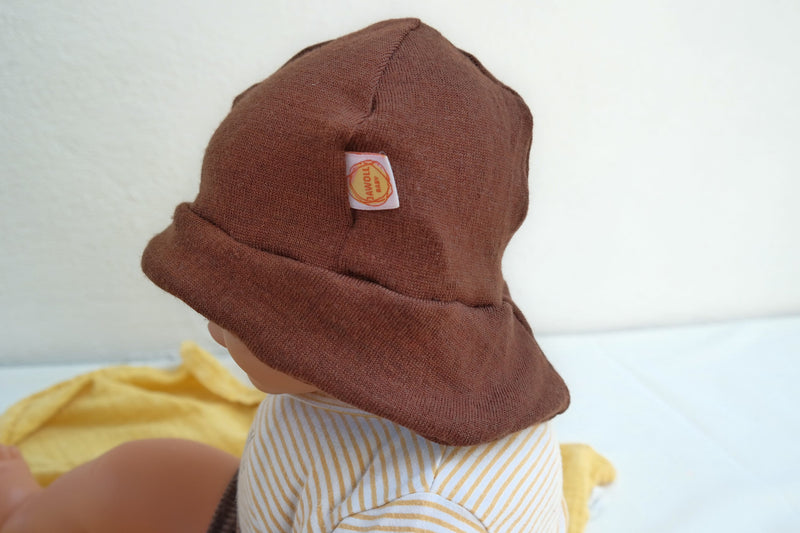 Sun hat summer hat baby with neck protection made of 100% upcycled merino wool KU 39-41 in chocolate brown