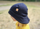 Sonnenhut Sommermütze Baby Kleinkind mit Nackenschutz aus 100 % Upcycling Wolle in Dunkelblau - Jawoll Baby